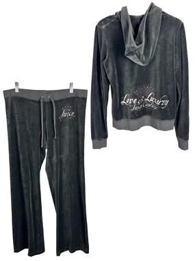 Juicy Couture Vintage Y2K Grey Velour Matching Set Love and Luxury Track Set XL